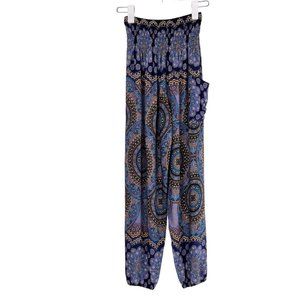 Joob Joob Boho Bohemian Blue Print Stretch Waist Lightweight Harem Pants S / M